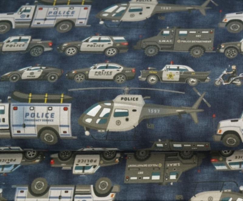 french Terry BW Polizeitransporter blau, digitaler Druck