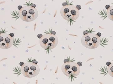 Swafing, Jersey, Panda, Bär mit Eukalyptusblätter und  kleinen Sternen,, altweiss, lindgrün