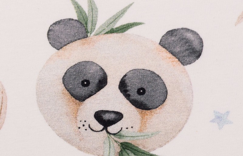 Swafing, Jersey, Panda, Bär mit Eukalyptusblätter und  kleinen Sternen,, altweiss, lindgrün