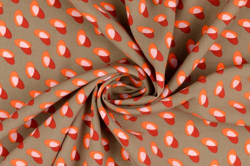 Viskose Druck grafisches Muster, taube-rot-orange-rose