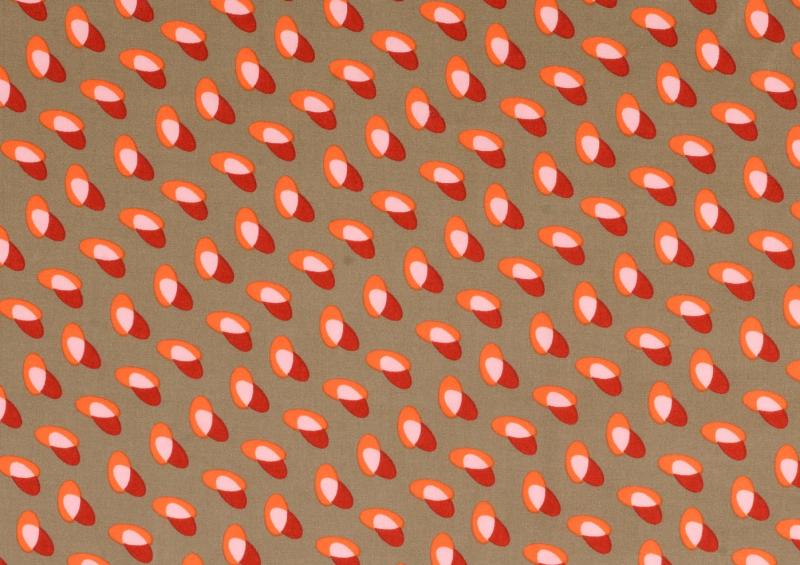 Viskose Druck grafisches Muster, taube-rot-orange-rose